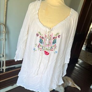 Embroidered White Peasant Blouse
